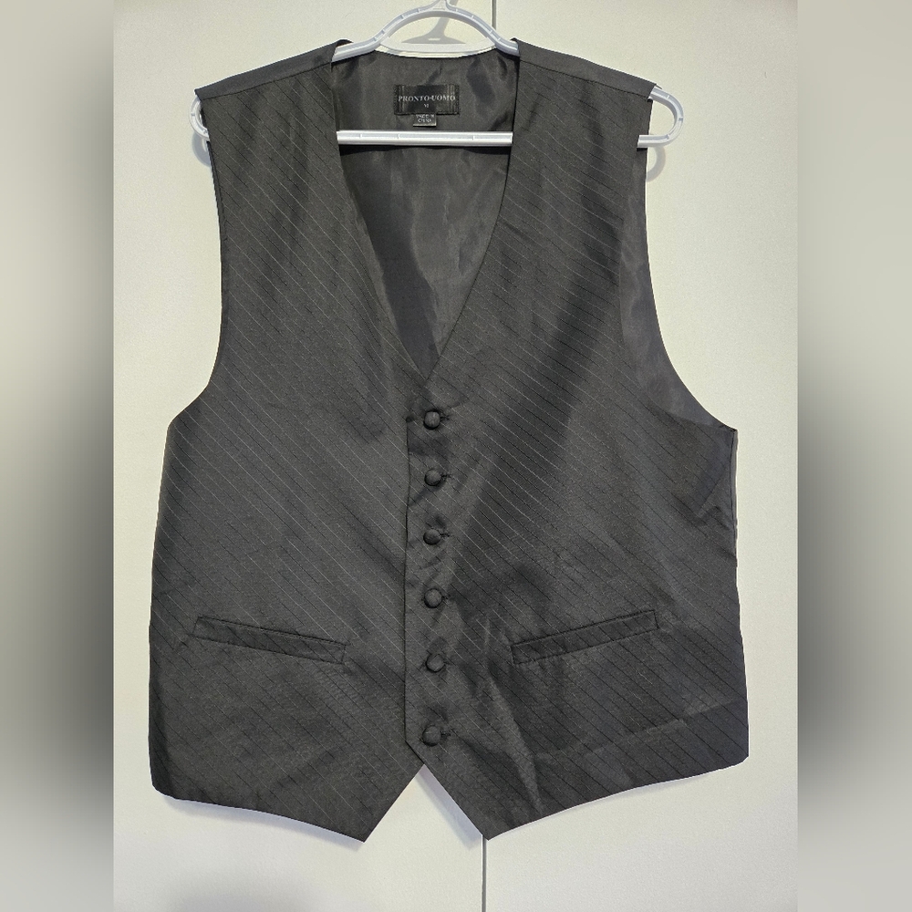 Pronto Uomo Black Pinstripe Vest M Formal Suit Waistcoat Wedding Prom